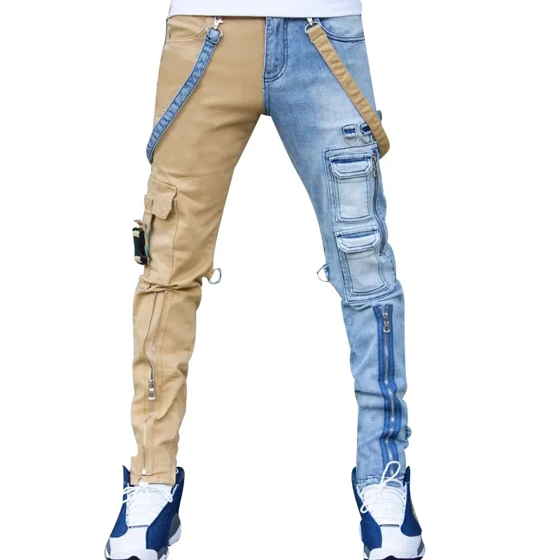 Jeans pour hommes High Street Salopette droite Hommes surdimensionné Hip-hop Jaune Bleu Denim Pantalon Homme Jean