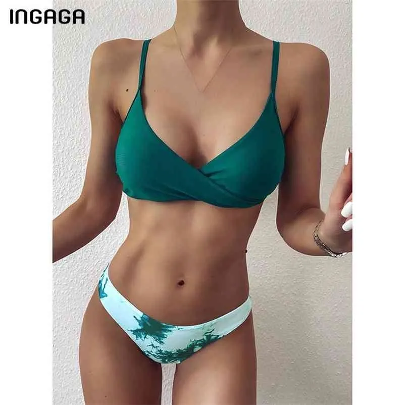 Ingaga Kravat Boya Bikini Mayo Kadın Mayolar Push Up Biquini Mayo Seksi Brezilyalı Bikini Seti Kayış Yüzme Takım Elbise 210621