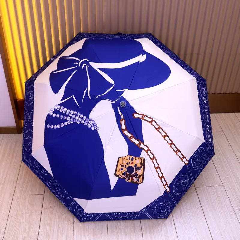Parapluie à ouverture automatique, Protection UV, impression de fleurs, pare-soleil à trois plis, 3341