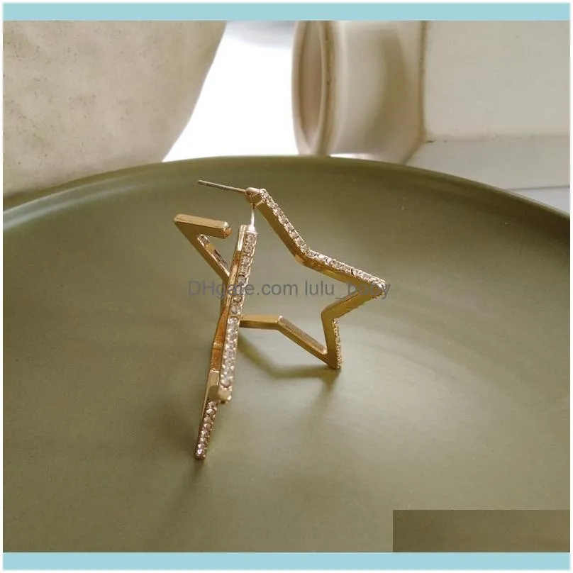 Metal Exaggerated Rhinestone Pentagram Charm Earrings For Women Girls Fashion Jewelry Accessories Hoop & Huggie