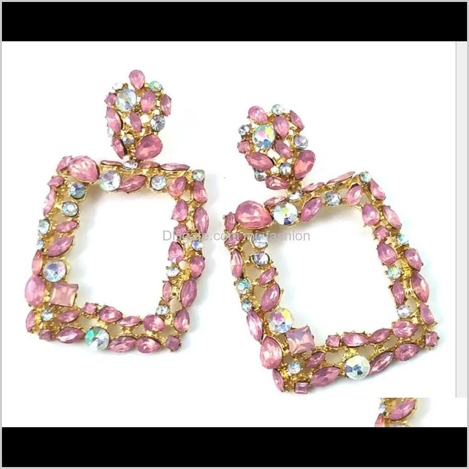 geometric crystal stone rhinestone earrings fashion big colorful statement dangle earring daily wedding party jewerly 2163