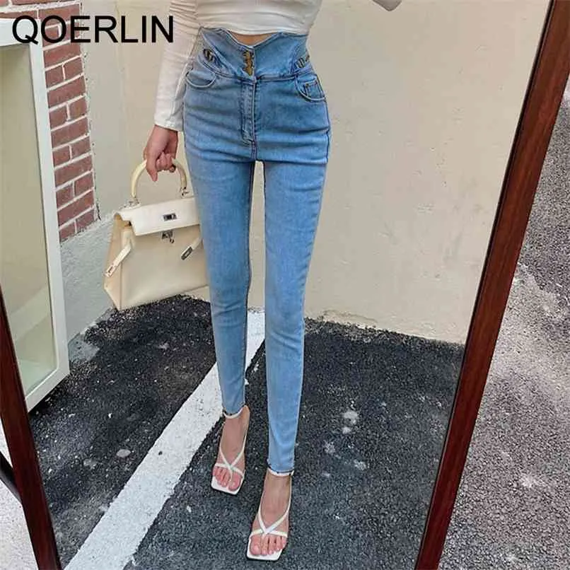 High Stretch Hip-Lifting Denim Pants Skinny Jeans Korean Chic Waist Slim Trousers Elastic Fashion Pencil Plus Size 210601