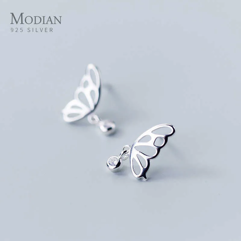 Fashion Hollow Butterfly Clear CZ Orecchini a bottone per donna Orecchini in argento sterling 925 Fine Jewelry 210707