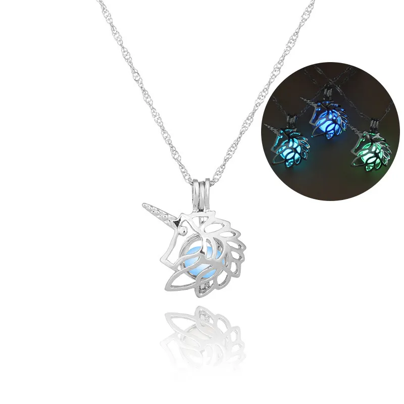 Светящий медальон единорог подвесной ожерелье -колье свечение животного в темном ожерелье для женщин детские ювелирные украшения и песчаные украшения и песчаные