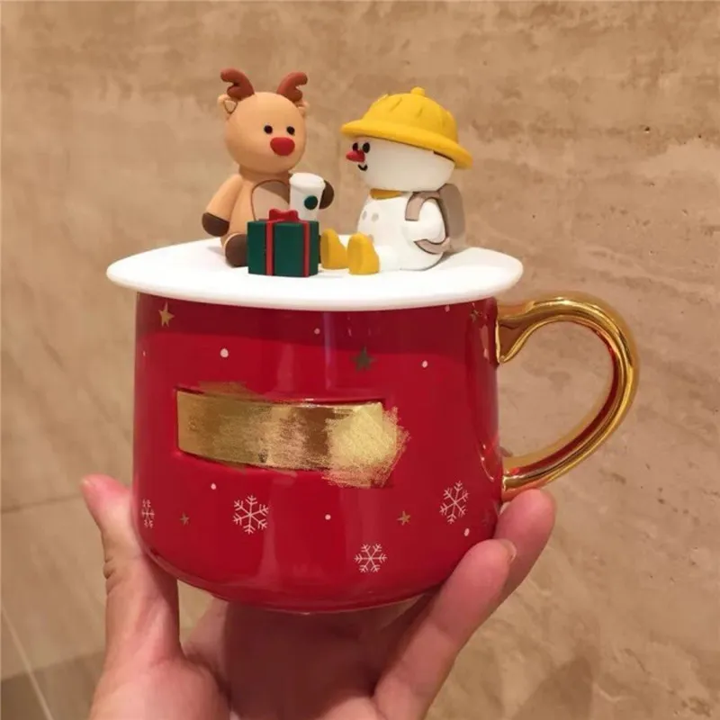 Lovely Christmas Mug Ceramic Silicone Cup Cover Xmas Gift For Valentine's Day Tea Coffee Cups Snowman Deer Designer Mugs