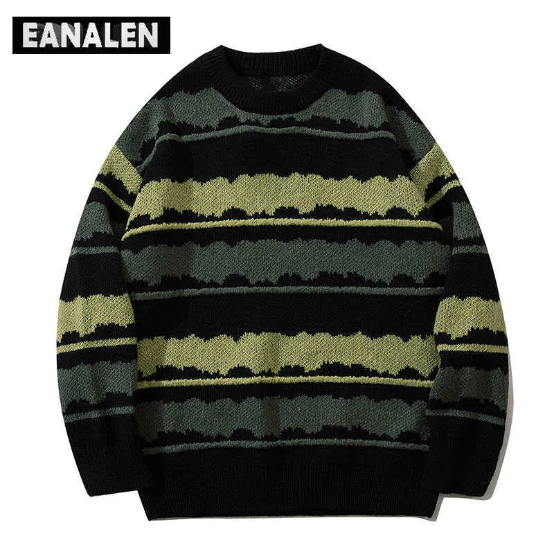 Harajuku vintage jumper striped ugly sweater streetwear pullover men oversized hip hop punk knitwear video grandpa 210909