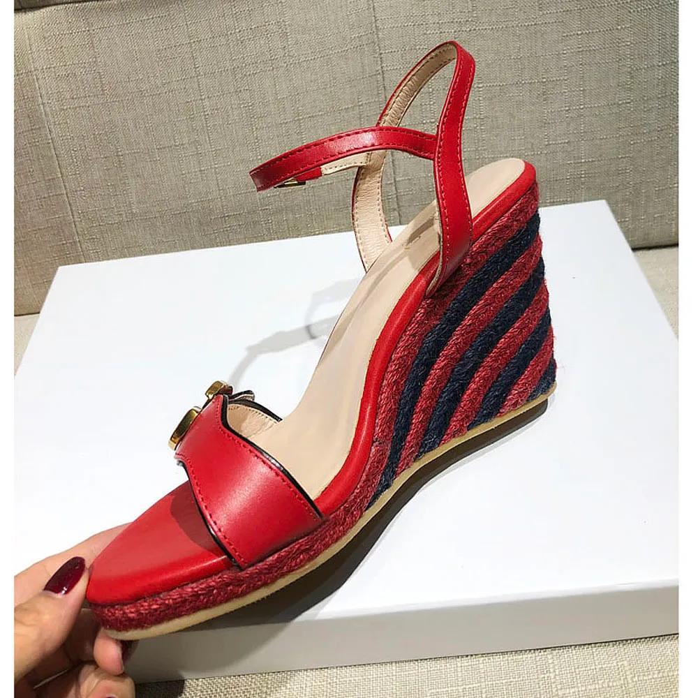 summer leather shoes peep toe women platform sandals  designer wedge heels for girls pleaser chunky Wedding shoe