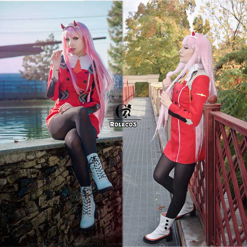 Darling In The Franxx Zero Two Cosplay Party Costume Uniform Women Red  Dress Anime Outfits Set Gifts