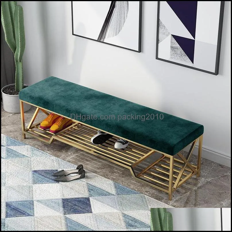 Luxury iron shoe stool home sofa door long bench with shoe rack storage shoes stool ottoman pouf customize color