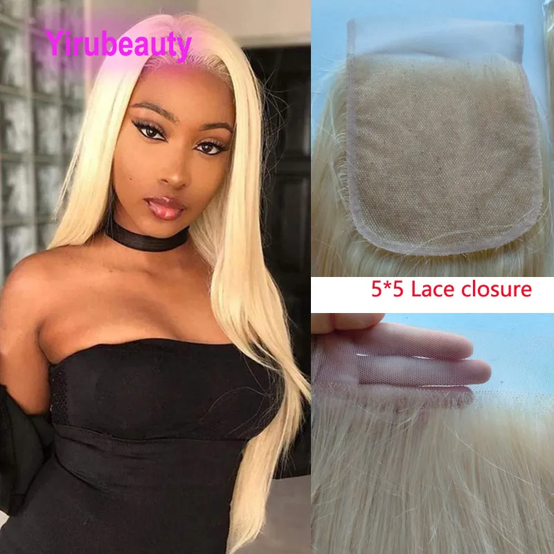Peruvian 100% Human Hair 5X5 Lace Closure Baby Hair Silky Straight Blonde Color Top Closures Five By Five 12-24inch