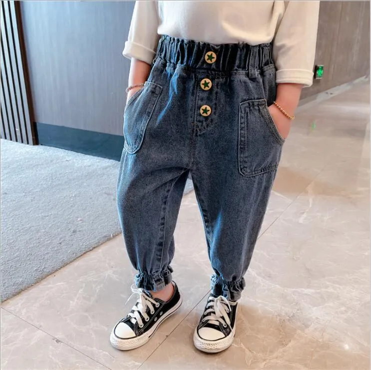 Jeans printemps et automne décontractés pour enfants, pantalons mignons pour filles, vêtements amples pour enfants