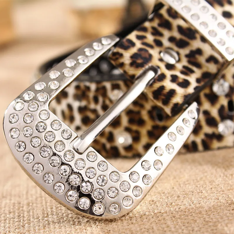 Wide Rhinestone Belt with Leopard Print PU Material Alloy  display picture 2