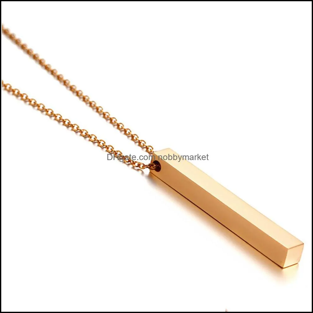 Custom Personalized Vertical Bar Necklace Silver Engraved Date Name Pendant Necklace For Women Wedding Jewelry Anniversary Mom Gift