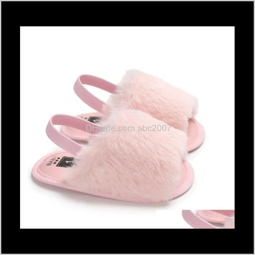 Newborn Girl Slippers 2020 Baby Soft Sole Cradle Shoes Cute Fluffy Fur Summer Sandals1