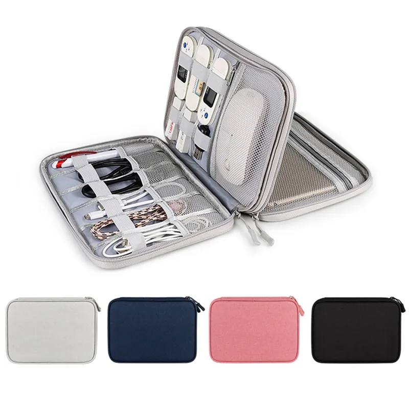 Portable Electronics Organizer 2 Layer Travel Cable Digital Gadget Pouch Hard Drive Power Bank Storage Bag 1XBJK2106