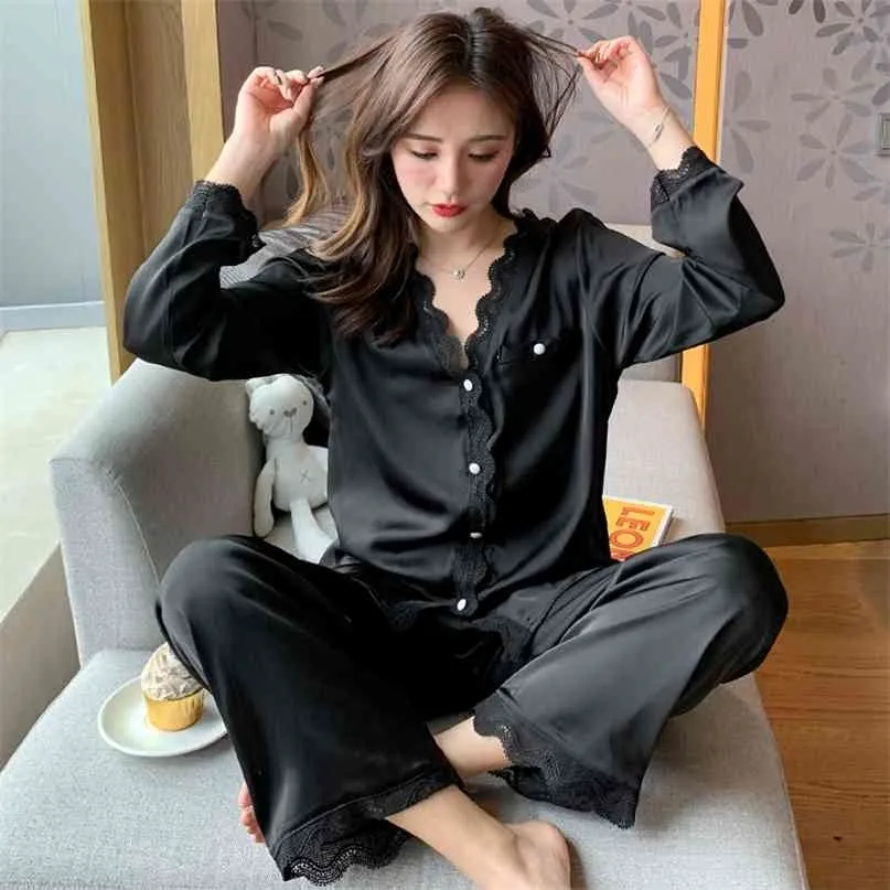 Autumn White Silk Womens Long Sleeved Pajama Set Black Beautiful Home  Nighty Lounge Suit From Cong04, $20.13
