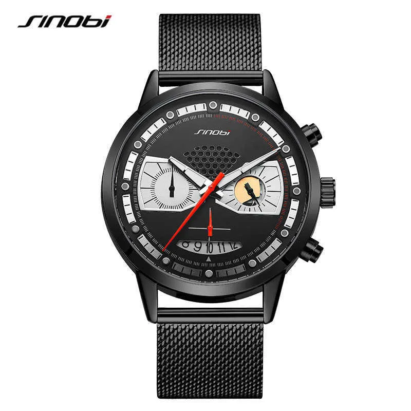 Sinobi män kreativa design klockor man sport kronograf kvarts klocka rostfritt stål vattentät lysande klocka reloj hombre q0524