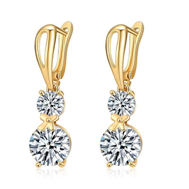 Boucles d'oreilles pour femmes, bijoux en cristal, Zircon, mode, platine, or, argent 18 carats