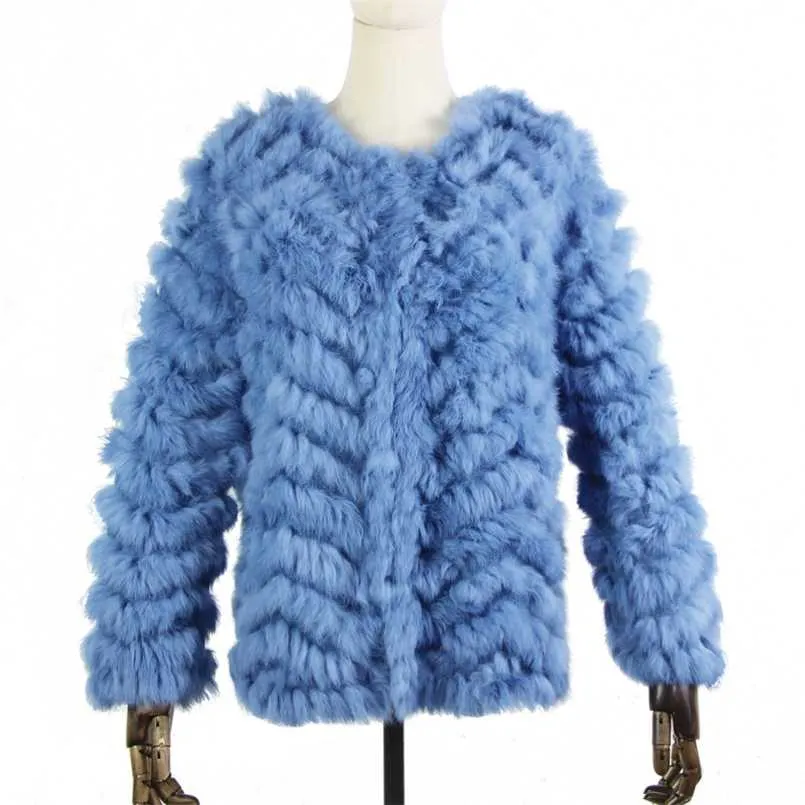 Real Fur Knitted Rabbit Fur coat jacket Fashion stripe sweater Lady Natural Fur Wedding Party Wholesale 211007