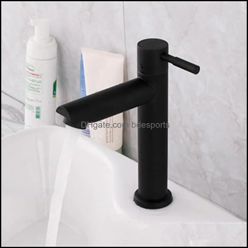 Bath Accessory Set High-quality Sink Tap Modern Easy To Install Stainless Steel Black Bathroom Basin Faucet For Household