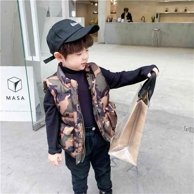 Winter Ankomst Girls Fashion Camouflage Vest Kids Bomull-Patted S 210528