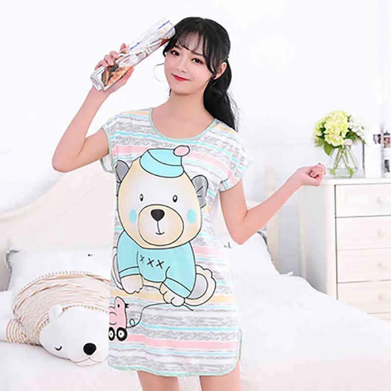 Sandera Mulheres Imprimir Dos Desenhos Animados Sexy Sleepwear Redondo Lingerie Lingerie Bonito Camisa De Nightdress Fino Underwear Casa Nighty Wear