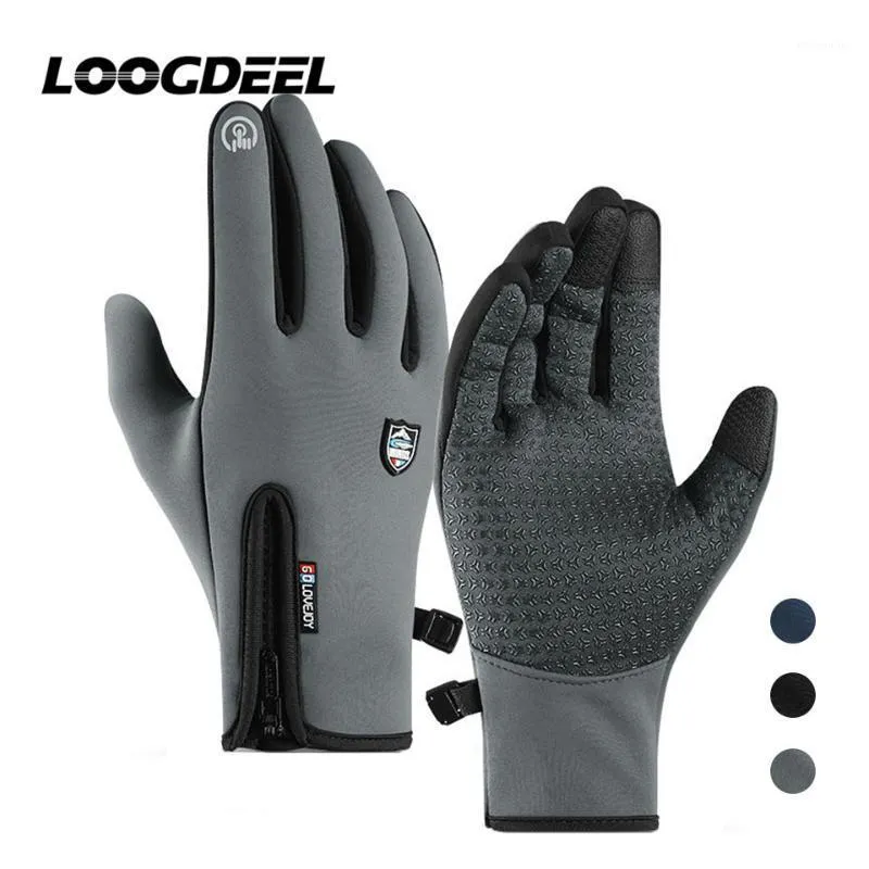 Ski Gloves LOOGDEEL Men Women Winter Warm Skiing Fleece Anti-slip Waterproof Snowboard Touch Screen Snow Mittens