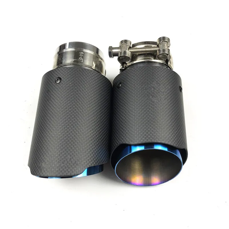 One Pcs Burnt Blue Stainless Steel Exhaust Diffuser Pipe Universal For Cars Carbon Fiber
