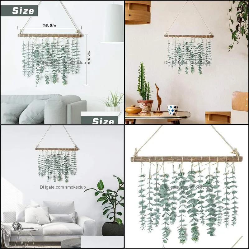 Decorative Flowers & Wreaths AAAK -Artificial Eucalyptus Wall Hanging Decor-Fake Leaves Greenery Farmhouse Rustic For Wedding