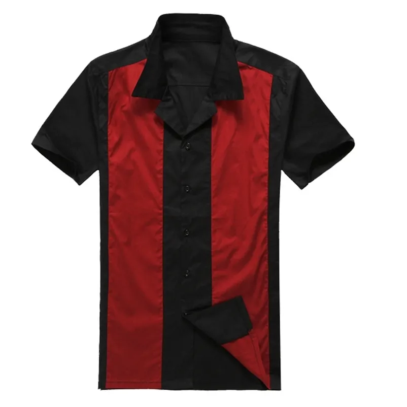 Artı Boyutu erkek 50s Erkek Giyim Kısa Kollu Patchwork Rockabilly Stil Rahat Pamuk Bluz Erkek Bowling Elbise Gömlek 210708