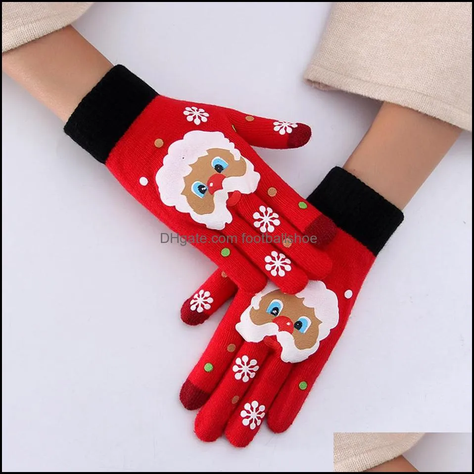 Christmas Glove Full Finger Touch Screen Snowflake Knitted Warm Gloves Unisex Kniting Snowflake Kids Adult Five Fingers Gloves LJJP640