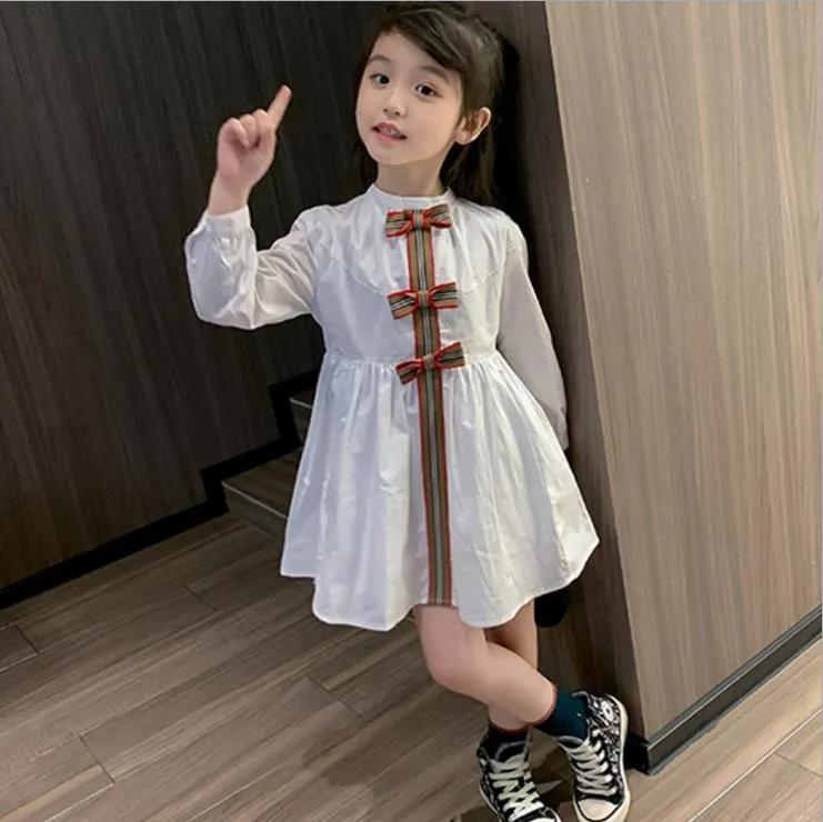 Girls dresses College style sweet bow princess dress spring children's clothing festival party girl clothes cute Ball Gown White princess Paty Clothes