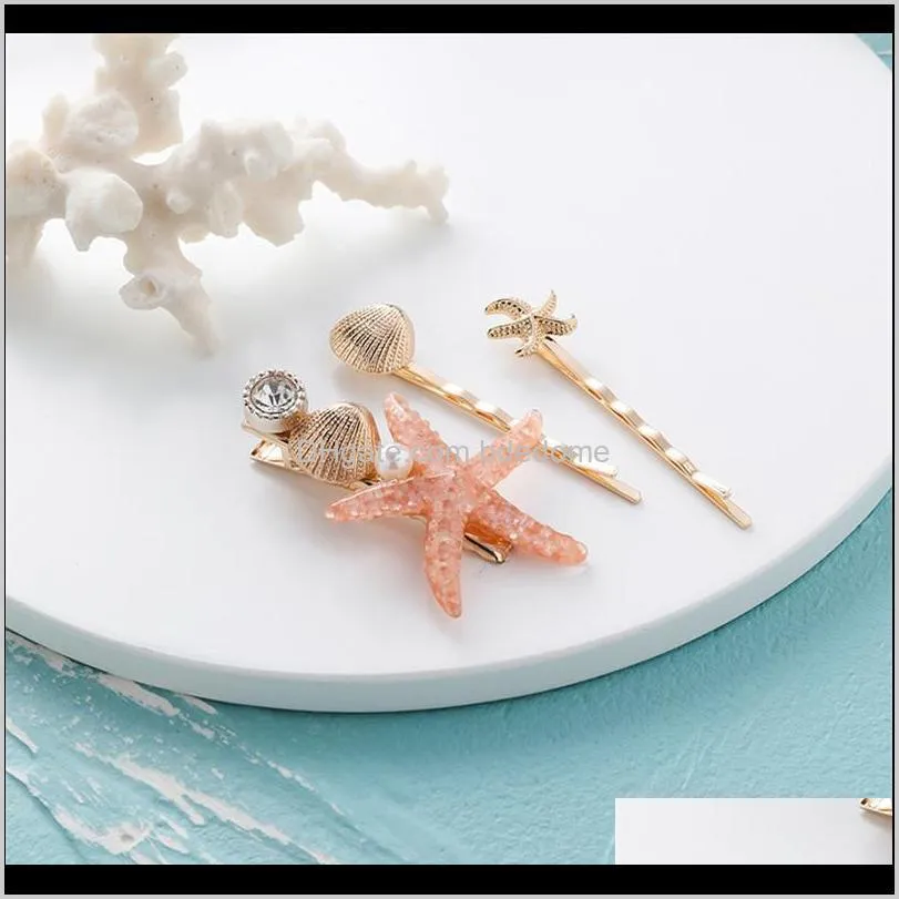 women acrylic sea starfish clips girls shell pearl metal hairpins sweet beach headwear hair accessories wedding jewelry