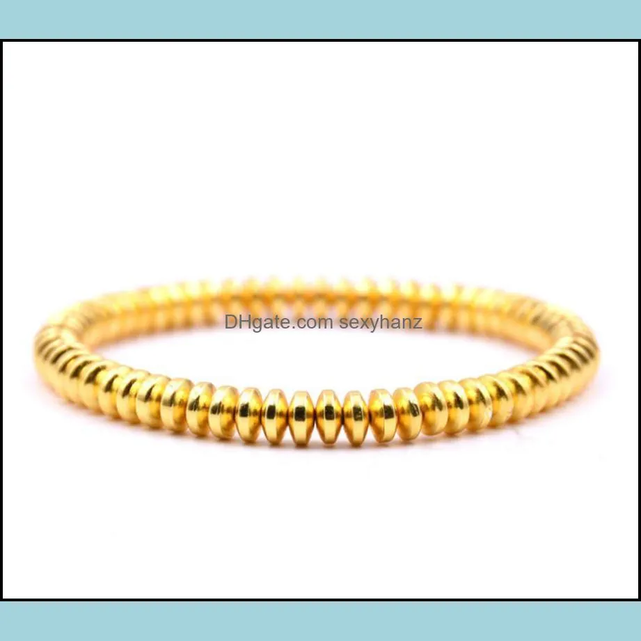 Fashion 6MM Disc Hematite Beads Elastic Bracelet Women Men Color Stone Beaded Chakra Bangle Jewelry Beaded, Strands