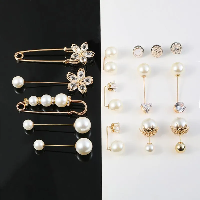 Broches, Broches 1-6pcs / set Cristal Broche Pin Bouton Robe Strass Simulation Perle Boucle Pour Les Femmes Hijab Pins Accessoires Bijoux