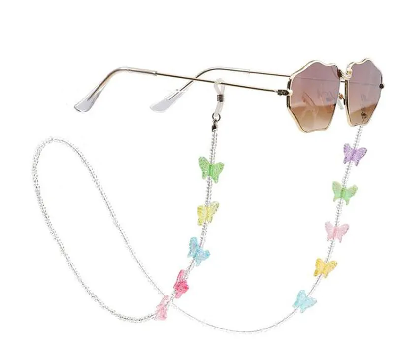 2021 coloré perle chaîne lunettes longes pour filles papillon coeur lunettes cou sangle Anti-perte corde collier bijoux