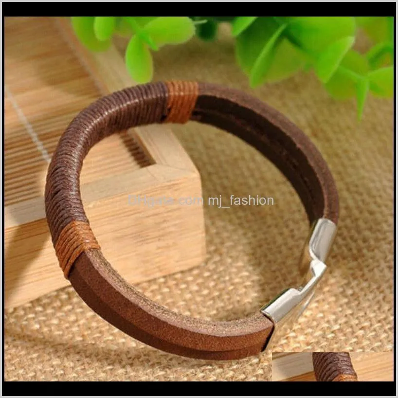 women men hemp wrap leather weaving wristband metal bracelet black brown bracelets bangle jewelryps2484