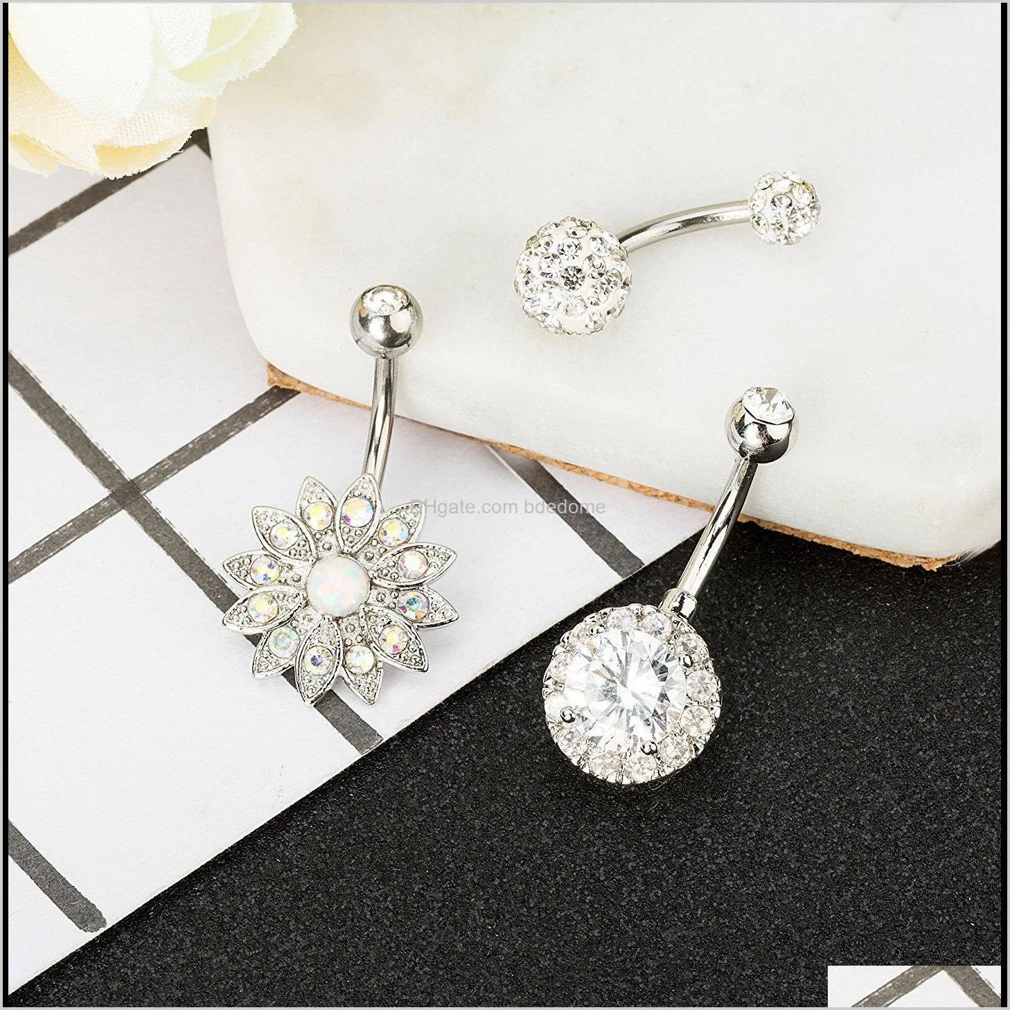 blingbling exquisite ao bao navel nail soft pottery ball navel ring combination three colors to choose from