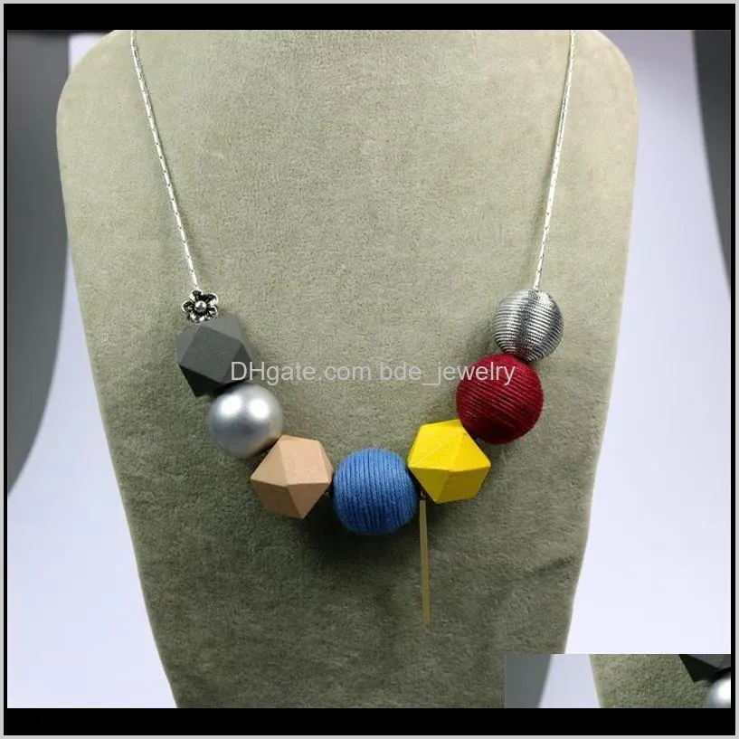 new round ball wood pendant women necklace long snake chain fashion jewelry geometric sweater necklaces clothes accessories