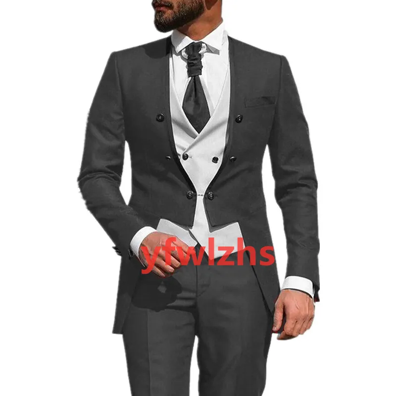 Personnaliser Double Boutonnage Beau Mandarin Revers Groom Tuxedos Hommes Costumes Mariage / Bal / Dîner Homme Blazer (Veste + Pantalon + Cravate + Gilet) W804