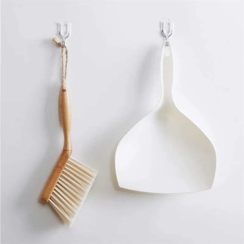 Hand-Held Mini Brush and Dustpan Set White Brushes Broom with Wooden Handle for Table Desk and Sofa
