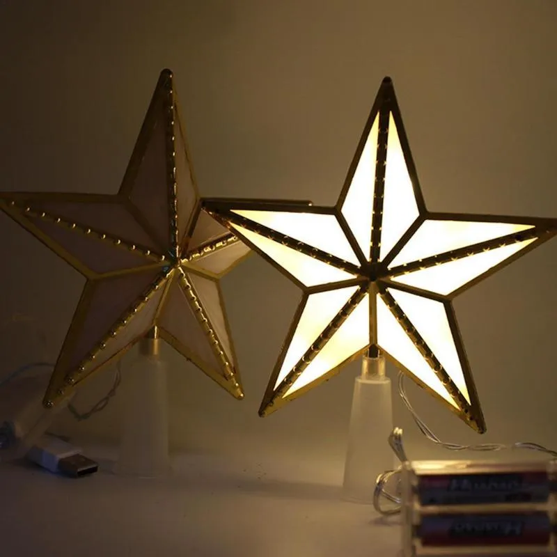 Décorations de Noël Arbre USB Top Star Star Lights Decor Ornement Brillant Chapeau Brillant Année Fil de fer