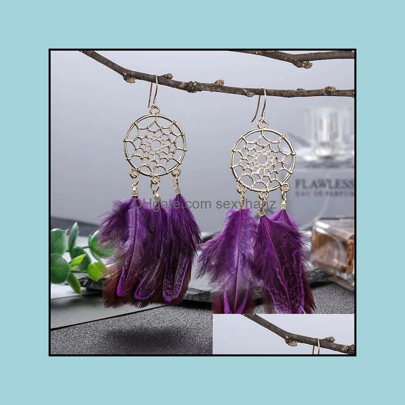 S1478 Bohemian Fashion Jewelry Vintage Dreamcatcher Earrings Feather Tassel Dangle Earrings