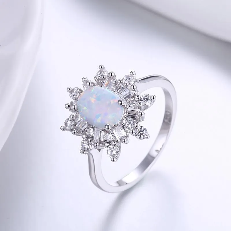Pierścienie klastra Phoebejewel Authentic 100% prawdziwy 925 Srebrny niebieski opalnik opalowy dla kobiet biżuteria zaręczynowa Prezent dziewczyny