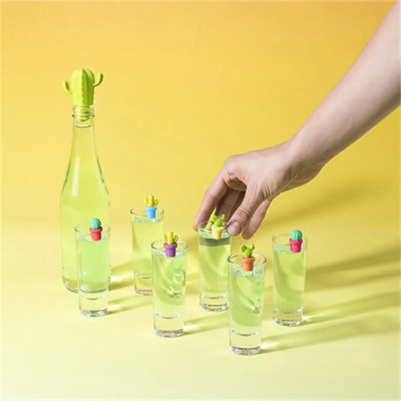 7 stks Siliconen Cactus Party Wijnglas Marker Charms Dryi Dentificatie Cup Labels Tag Tekenen Borden Bottle Wine Stopper