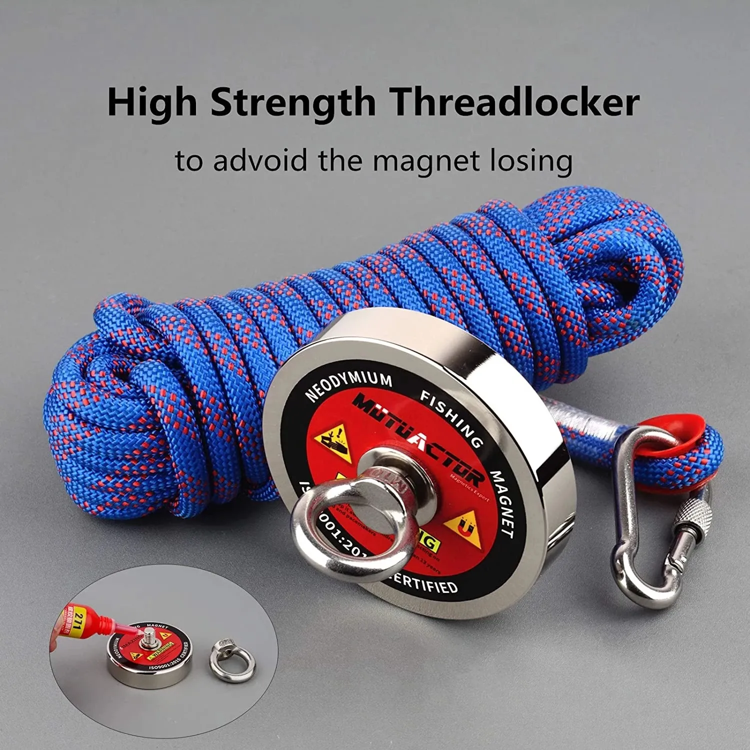 1300LBS Heavy Duty Neodymium Fishing Magnet Set N52 Grappling Hook