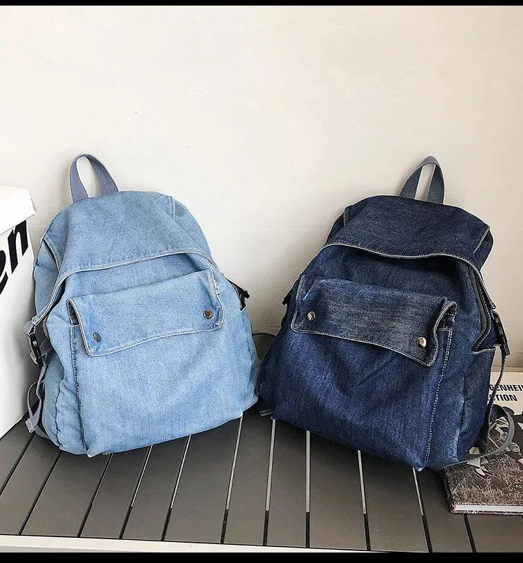 Backpack 2021 Fashion Style Jeans Backpacks Bags Large Size School Denim Travel Kroean Casual Unisex Shoulder Bag