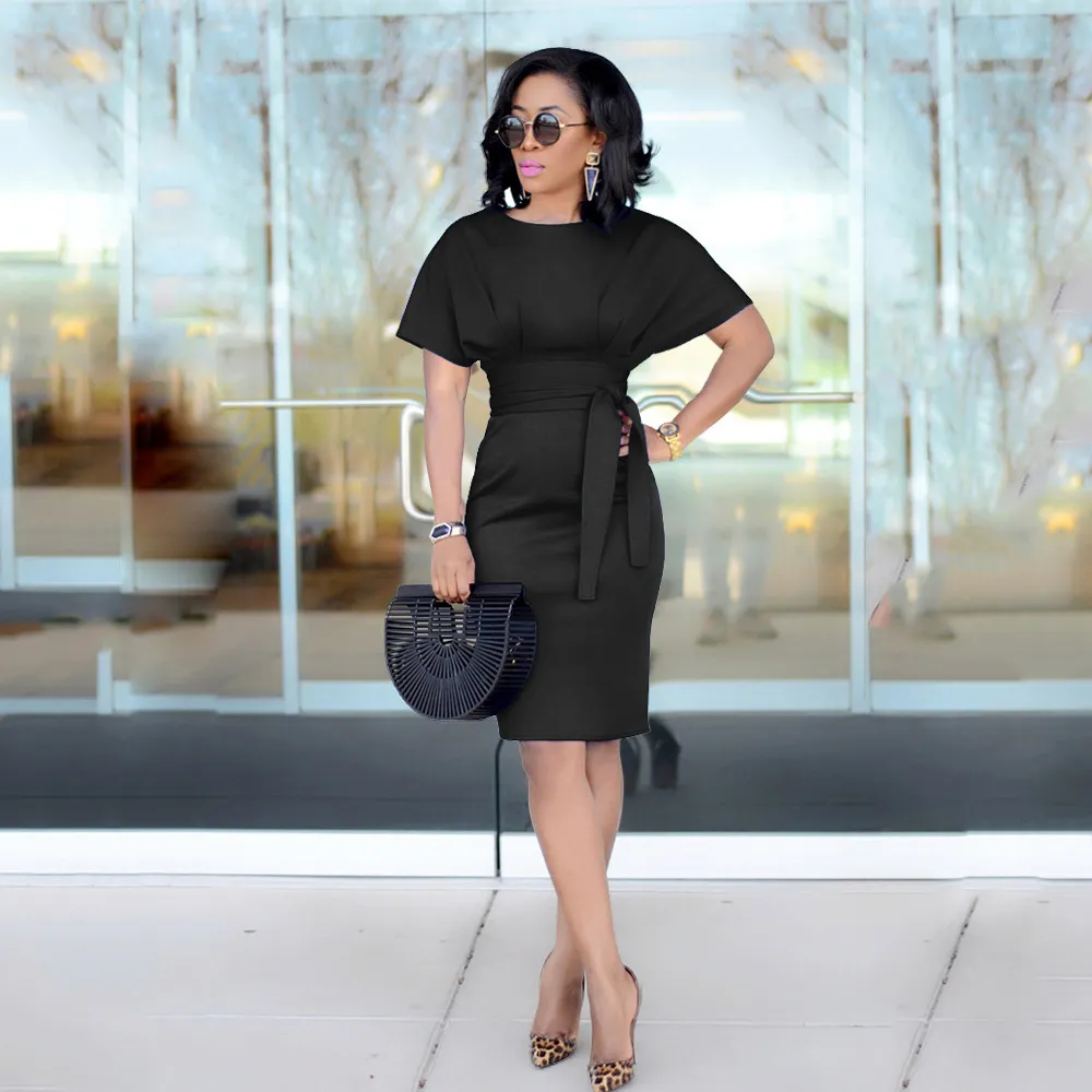 Women Slim Knee-Length Bodycon Dress with V-Neck and Short Sleeves for Work  in from Dhgate Basic & Casual Dresses - price 32.17