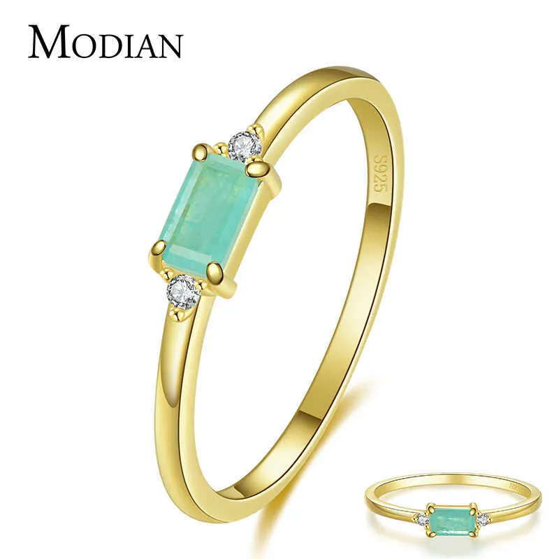 Modian Charm Luxury Real 925 Stelring Silver Green Tourmaline Fashion Finger Rings for Women Fine SMEEXKE Accessories Bijoux 21061212s