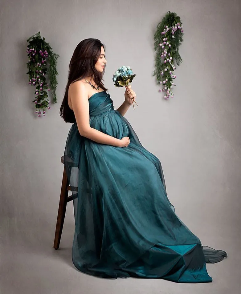lauren ralph lauren green dress Forest Green Satin Pleated V-Neck Maternity Maxi Dress main image 0